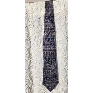 Oscar de la Renta Mens Silk Tie Blue Grey‎ Damask Floral Necktie Designer Formal